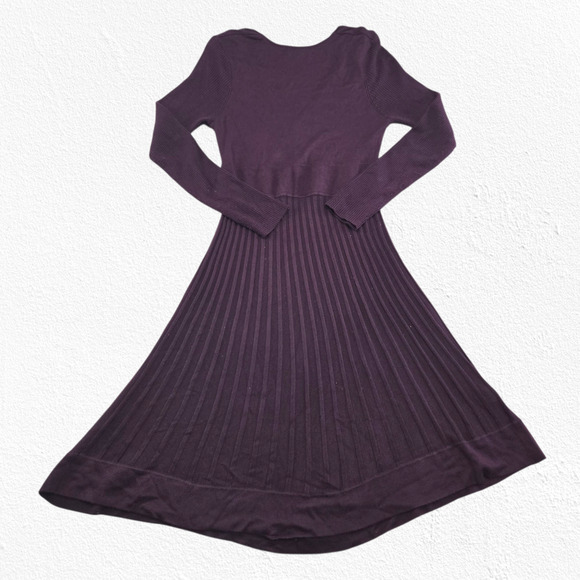 Calvin Klein Purple Ribbed Knit Fit & Flare Sweater Dress Long Sleeve Size Large - Picture 9 of 9
